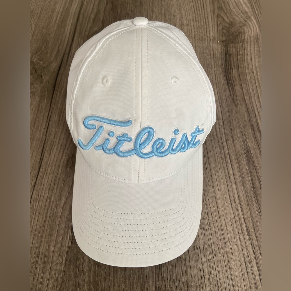Titleist Golf Hat in White with Sky Blue Logo